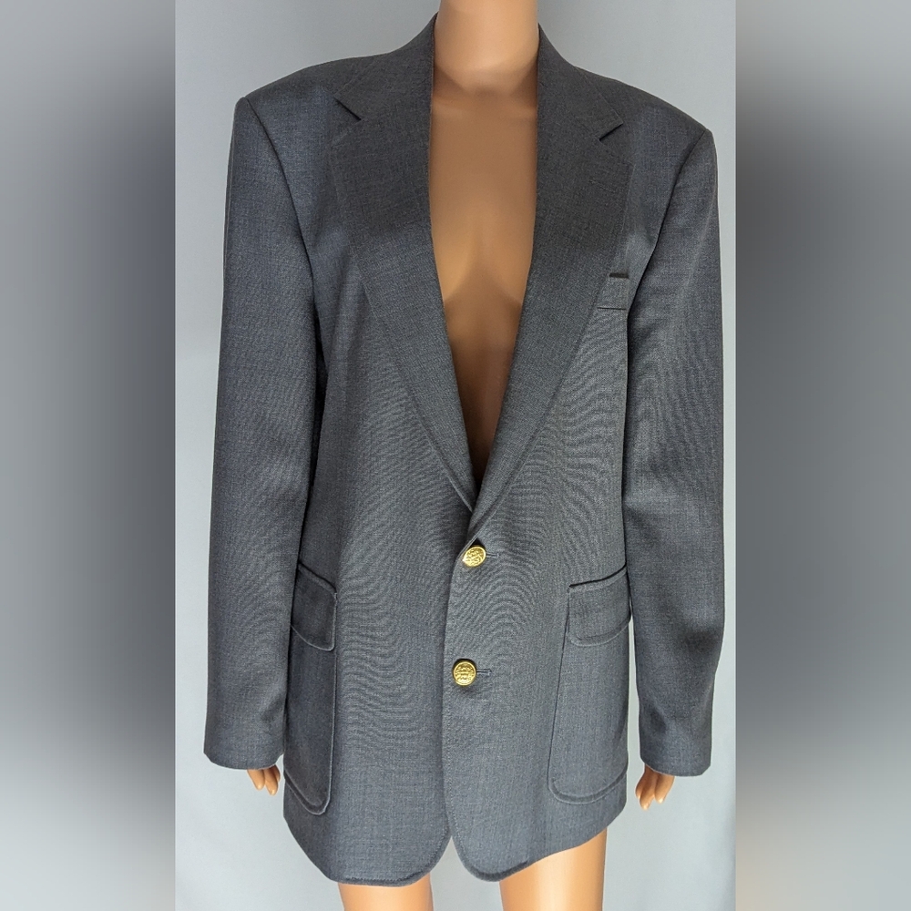 Men's Haggar Charcoal Blazer with Brass Accents Size 32